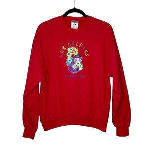 New Orleans French Quarter Mardi Gras Embroidered Red Sweatshirt size Medium